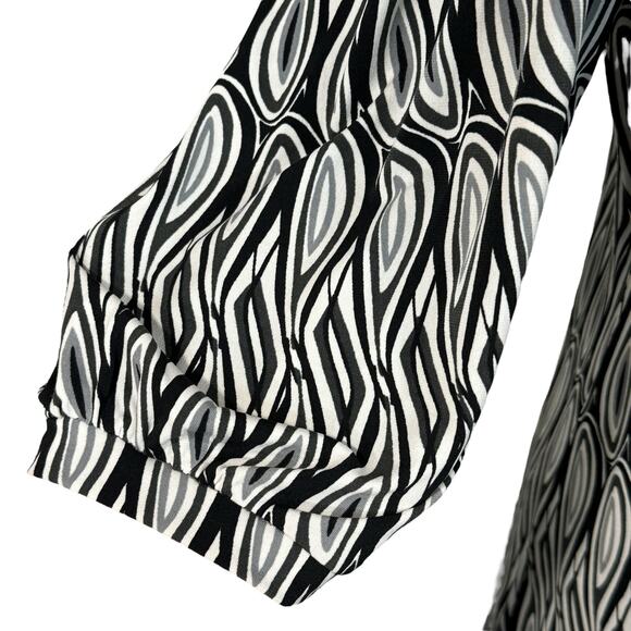 Worthington Large Top Geometric Stetch Elbow Puff Sleeves Keyhole Neck Multi - Picture 3 of 11